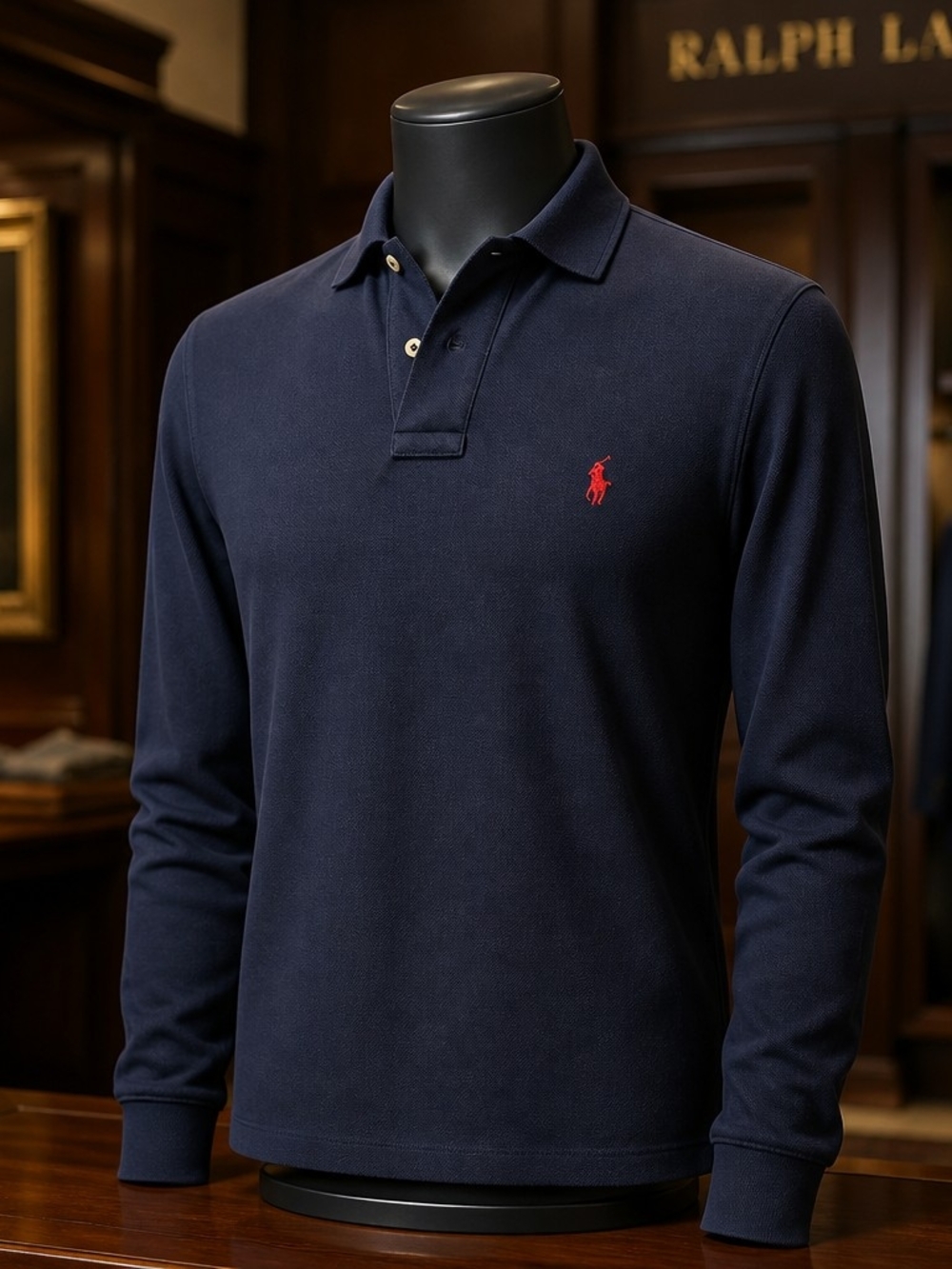 Polo Ralph Lauren Navy Polo Long Sleeve Solid Shirt Men's Size L / G